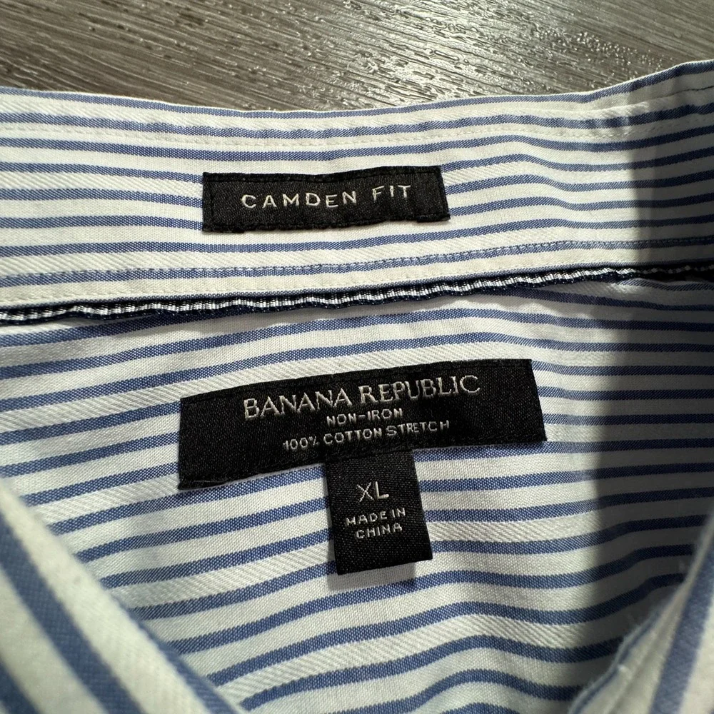 Banana Republic Shirt Men XL Blue Cotton Non-Iron Camden Fit Stripe Business New